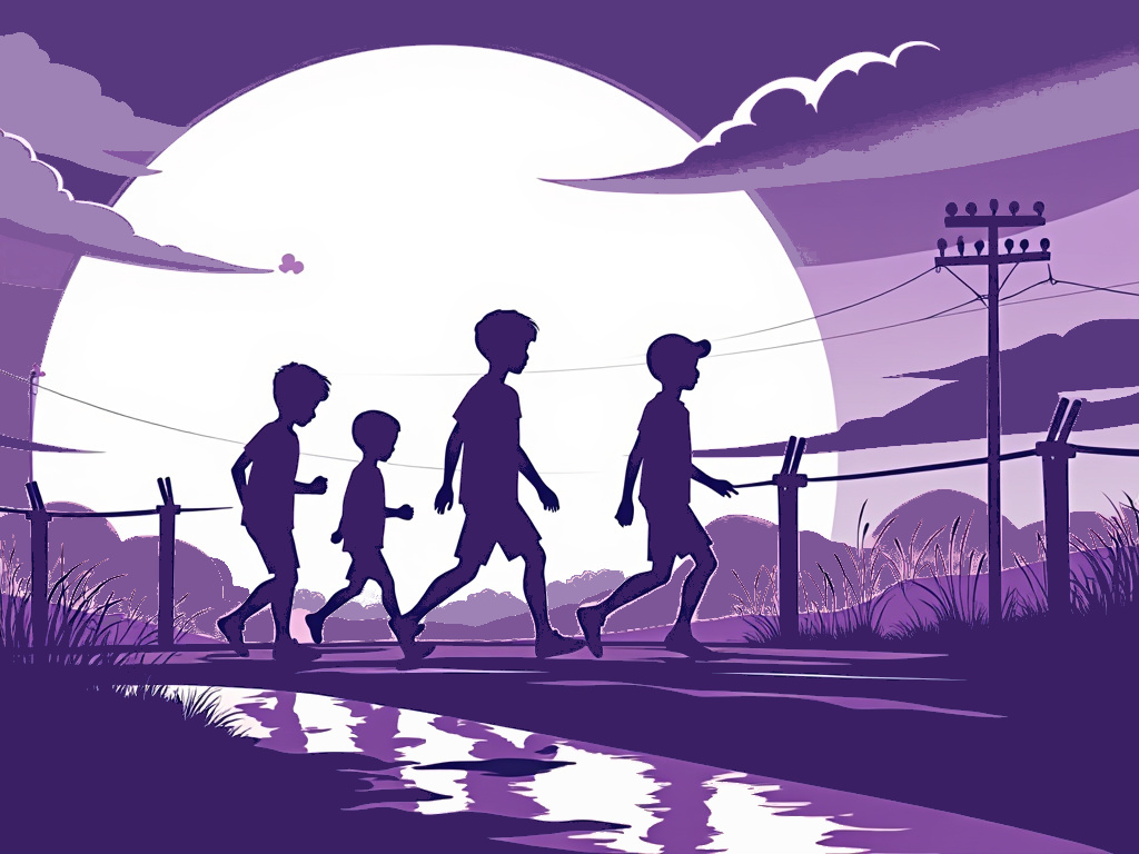 Cuatro niños cruzan la frontera